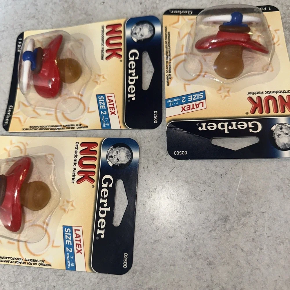 3 Set Gerber Original NUK Orthodontic PACIFIER Size 2 6-18 months Red Latex